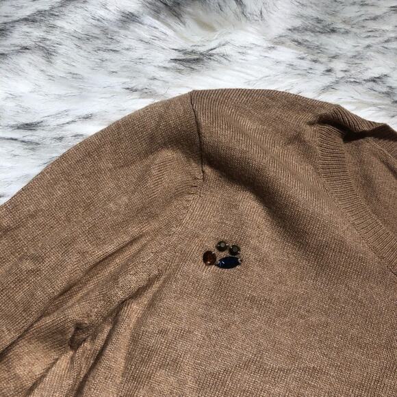 Merona Target Tan Brown Long Sleeve Knit Crew Neck Sweater Rhinestone Accent - Picture 4 of 6